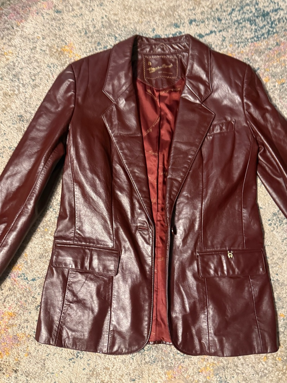 Etienne Aigner Burgundy Leather Blazer 6 - Picture 2 of 15